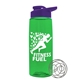 a transparent green bottle & violet lid the flair - 26 oz tritan(tm) shaker bottle with drink thru lid and mixing whisk ball
