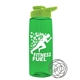 a transparent green bottle & lime green lid the flair - 26 oz tritan(tm) shaker bottle with drink thru lid and mixing whisk ball