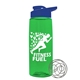 a transparent green bottle & royal blue lid the flair - 26 oz tritan(tm) shaker bottle with drink thru lid and mixing whisk ball