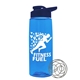 a transparent blue bottle & navy blue lid the flair - 26 oz tritan(tm) shaker bottle with drink thru lid and mixing whisk ball