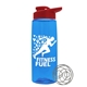 a transparent blue bottle & red lid the flair - 26 oz tritan(tm) shaker bottle with drink thru lid and mixing whisk ball
