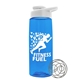 a transparent blue bottle & white lid the flair - 26 oz tritan(tm) shaker bottle with drink thru lid and mixing whisk ball