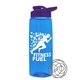 a transparent blue bottle & violet lid the flair - 26 oz tritan(tm) shaker bottle with drink thru lid and mixing whisk ball