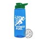 a transparent blue bottle & green lid the flair - 26 oz tritan(tm) shaker bottle with drink thru lid and mixing whisk ball