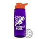 a transparent violet bottle & orange lid the flair - 26 oz tritan(tm) shaker bottle with drink thru lid and mixing whisk ball