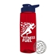 a transparent red bottle & navy blue lid the flair - 26 oz tritan(tm) shaker bottle with drink thru lid and mixing whisk ball