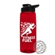 a transparent red bottle & black lid the flair - 26 oz tritan(tm) shaker bottle with drink thru lid and mixing whisk ball