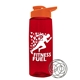 a transparent red bottle & orange lid the flair - 26 oz tritan(tm) shaker bottle with drink thru lid and mixing whisk ball