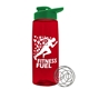 a transparent red bottle & green lid the flair - 26 oz tritan(tm) shaker bottle with drink thru lid and mixing whisk ball