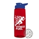 a transparent red bottle & royal blue lid the flair - 26 oz tritan(tm) shaker bottle with drink thru lid and mixing whisk ball