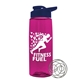 a transparent hot pink bottle & navy blue lid the flair - 26 oz tritan(tm) shaker bottle with drink thru lid and mixing whisk ball