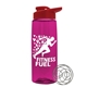 a transparent hot pink bottle & red lid the flair - 26 oz tritan(tm) shaker bottle with drink thru lid and mixing whisk ball