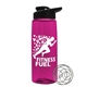 a transparent hot pink bottle & black lid the flair - 26 oz tritan(tm) shaker bottle with drink thru lid and mixing whisk ball