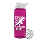 a transparent hot pink bottle & white lid the flair - 26 oz tritan(tm) shaker bottle with drink thru lid and mixing whisk ball