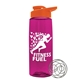 a transparent hot pink bottle & orange lid the flair - 26 oz tritan(tm) shaker bottle with drink thru lid and mixing whisk ball