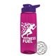 a transparent hot pink bottle & violet lid the flair - 26 oz tritan(tm) shaker bottle with drink thru lid and mixing whisk ball