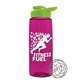 a transparent hot pink bottle & lime green lid the flair - 26 oz tritan(tm) shaker bottle with drink thru lid and mixing whisk ball