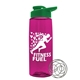 a transparent hot pink bottle & green lid the flair - 26 oz tritan(tm) shaker bottle with drink thru lid and mixing whisk ball
