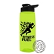 a transparent lime green bottle & black lid the flair - 26 oz tritan(tm) shaker bottle with drink thru lid and mixing whisk ball