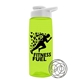 a transparent lime green bottle & white lid the flair - 26 oz tritan(tm) shaker bottle with drink thru lid and mixing whisk ball