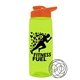 a transparent lime green bottle & orange lid the flair - 26 oz tritan(tm) shaker bottle with drink thru lid and mixing whisk ball