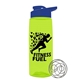 a transparent lime green bottle & royal blue lid the flair - 26 oz tritan(tm) shaker bottle with drink thru lid and mixing whisk ball