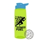 a transparent lime green bottle & cyan lid the flair - 26 oz tritan(tm) shaker bottle with drink thru lid and mixing whisk ball