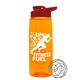 a transparent orange bottle & red lid the flair - 26 oz tritan(tm) shaker bottle with drink thru lid and mixing whisk ball