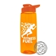 a transparent orange bottle & orange lid the flair - 26 oz tritan(tm) shaker bottle with drink thru lid and mixing whisk ball