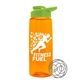 a transparent orange bottle & lime green lid the flair - 26 oz tritan(tm) shaker bottle with drink thru lid and mixing whisk ball