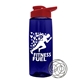 a transparent navy blue bottle & red lid the flair - 26 oz tritan(tm) shaker bottle with drink thru lid and mixing whisk ball