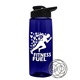 a transparent navy blue bottle & black lid the flair - 26 oz tritan(tm) shaker bottle with drink thru lid and mixing whisk ball