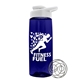 a transparent navy blue bottle & white lid the flair - 26 oz tritan(tm) shaker bottle with drink thru lid and mixing whisk ball