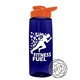 a transparent navy blue bottle & orange lid the flair - 26 oz tritan(tm) shaker bottle with drink thru lid and mixing whisk ball
