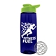 a transparent navy blue bottle & lime green lid the flair - 26 oz tritan(tm) shaker bottle with drink thru lid and mixing whisk ball