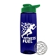 a transparent navy blue bottle & green lid the flair - 26 oz tritan(tm) shaker bottle with drink thru lid and mixing whisk ball