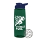 a transparent dark green bottle & navy blue lid the flair - 26 oz tritan(tm) shaker bottle with drink thru lid and mixing whisk ball