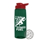 a transparent dark green bottle & red lid the flair - 26 oz tritan(tm) shaker bottle with drink thru lid and mixing whisk ball