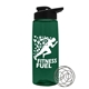 a transparent dark green bottle & black lid the flair - 26 oz tritan(tm) shaker bottle with drink thru lid and mixing whisk ball