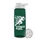 a transparent dark green bottle & white lid the flair - 26 oz tritan(tm) shaker bottle with drink thru lid and mixing whisk ball
