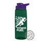 a transparent dark green bottle & violet lid the flair - 26 oz tritan(tm) shaker bottle with drink thru lid and mixing whisk ball