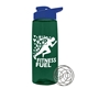 a transparent dark green bottle & royal blue lid the flair - 26 oz tritan(tm) shaker bottle with drink thru lid and mixing whisk ball