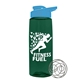 a transparent dark green bottle & cyan lid the flair - 26 oz tritan(tm) shaker bottle with drink thru lid and mixing whisk ball