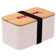 aerial view a white wheat straw bento box with bamboo lid, image 1 of 2