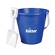 a blue bucket shovel set