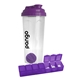 a purple shaker bottle w / pill box