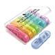aerial view a clear container with rainbow pill boxes clear / rainbow travel pill container, image 1 of 2