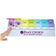 aerial view a white tray with rainbow pill box weekly push button pill tray, image 1 of 2