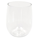 aerial view a clear 12 oz plastic stemless wine glass, image 1 of 2