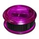 a translucent fuchsia round pencil sharpener
